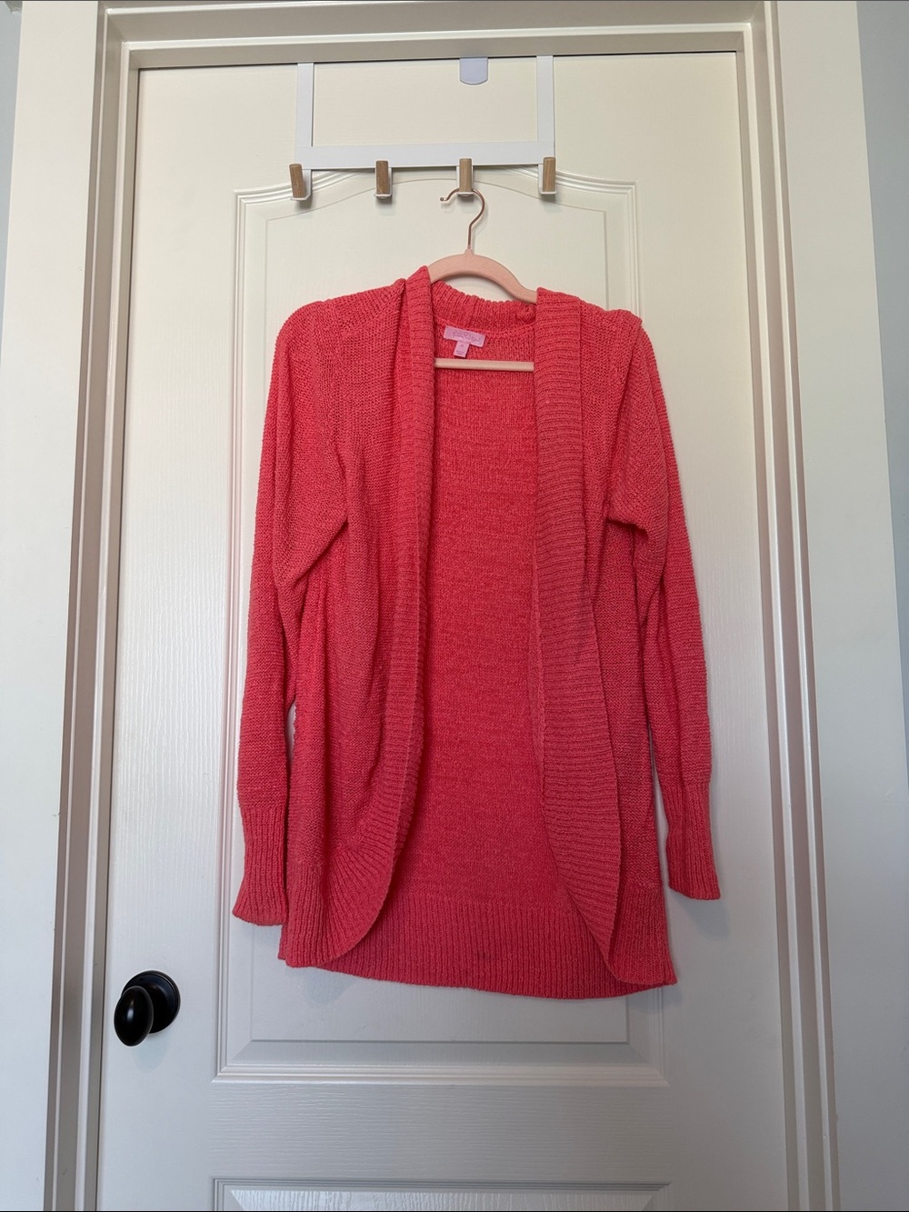 Lilly Pulitzer Coral Open-Front Knit Cardigan